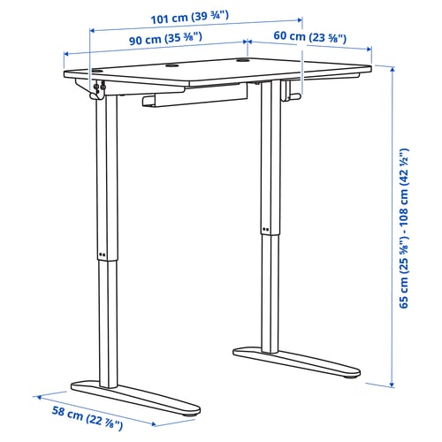 RELATERA Combinaison bureau assis/debout, blanc/gris-vert clair, 90x60 cm
