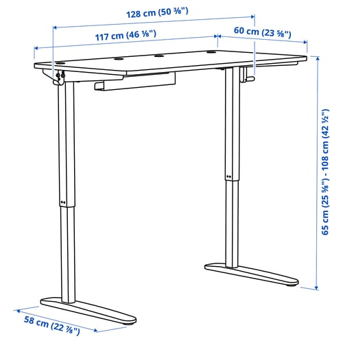 RELATERA Combinaison bureau assis/debout, blanc/gris-vert clair, 117x60 cm