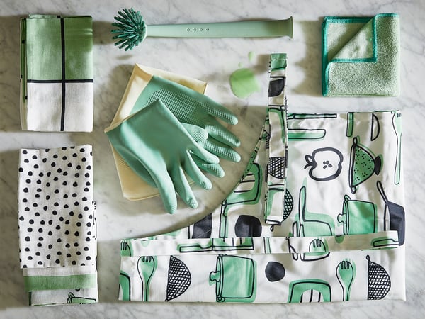 RINNIG Torchon, blanc/vert/à motifs, 45x60 cm