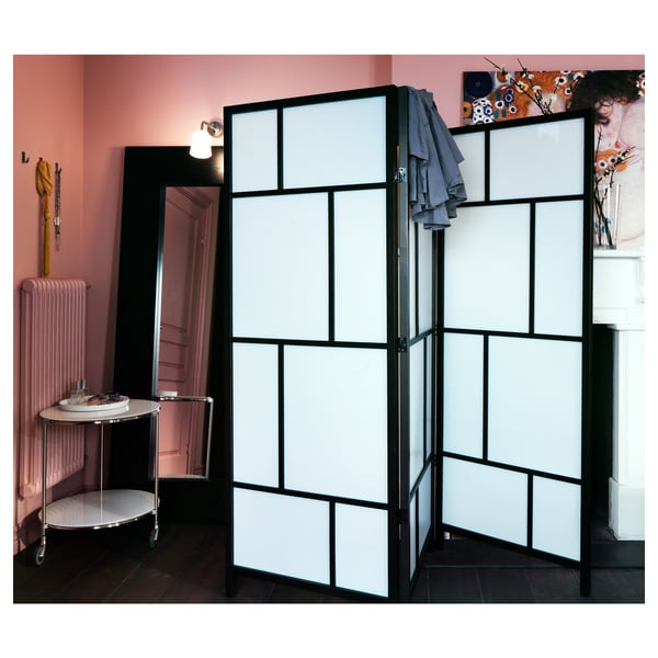 RISÖR Paravent, blanc/noir, 216x185 cm