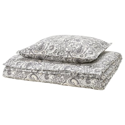 RODGERSIA Housse de couette et 1 taie, gris/blanc, 150x200/50x60 cm