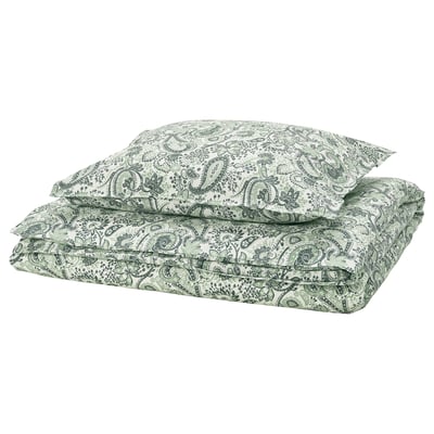 RODGERSIA Housse de couette et 1 taie, vert/blanc, 150x200/50x60 cm