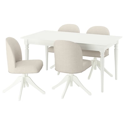 ROSENTORP / ROSENTORP Table et 4 chaises, blanc/blanc Kilanda beige clair, 155/215x87 cm