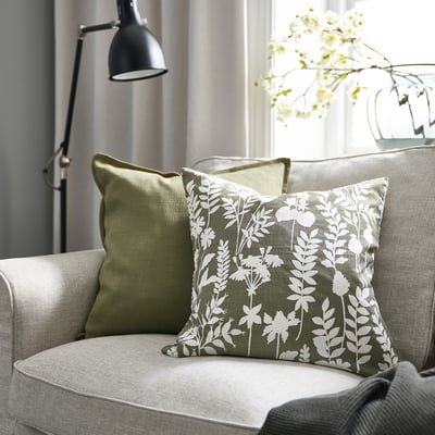 ROTVECKLARE Housse de coussin, gris vert/blanc, 50x50 cm
