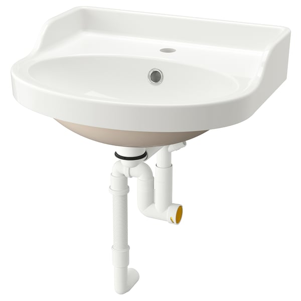 RUTSJÖN Vasque semi-encastré avec siphon, blanc, 50x44 cm