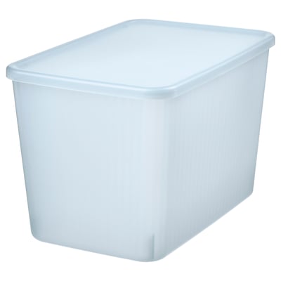 RYKTA Boîte de rangement avec couvercle, incolore bleu gris, 24x36x23 cm/14.5 l