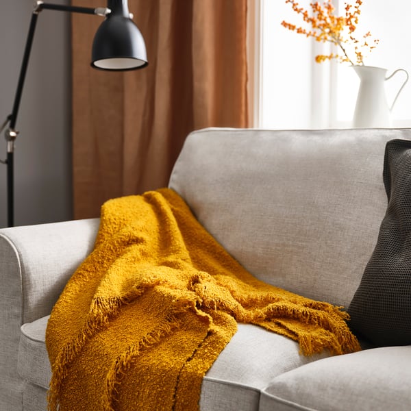 SANDBRODD Plaid, jaune foncé, 130x170 cm