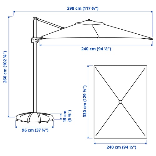 SEGLARÖ / IGGÖN Parasol, suspendu avec socle, anthracite/gris foncé, 330x240 cm