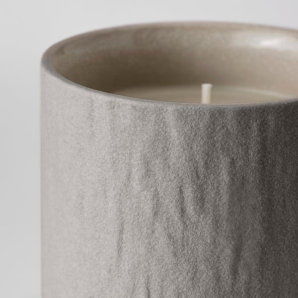 SILKESTRÄD Bougie parfumée dans pot céramique, rosée et mousse/blanc cassé, 45 hr