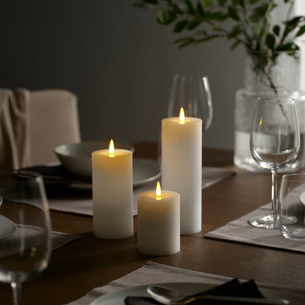 SILVERMÅS Bougie bloc LED, lot de 3, à pile blanc
