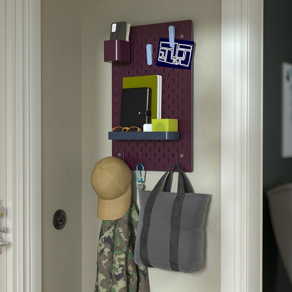 SKÅDIS Panneau perforé, double face/bleu gris foncé prune-rouge, 36x56 cm