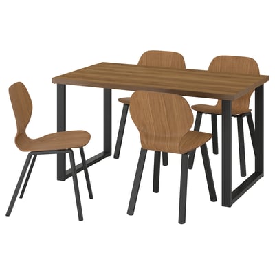 SKÅLSTA Table et 4 chaises, motif noyer/plaqué noyer profilé métal/noir-gris, 140x80 cm