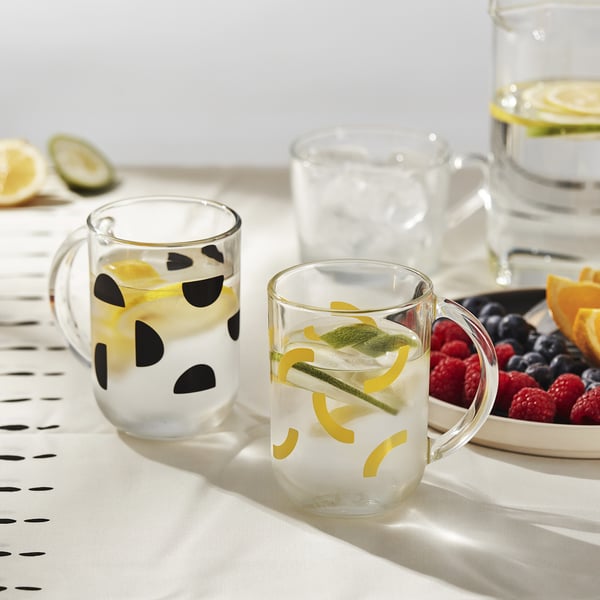 SKEDSTÖR Tasse, multicolore jaune/noir, 30 cl