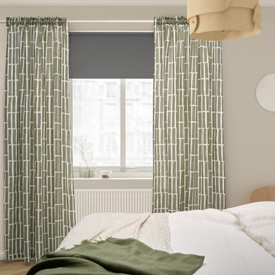 SKOGSSTJÄRNA Rideaux, 2 pièces, gris vert/blanc, 145x300 cm