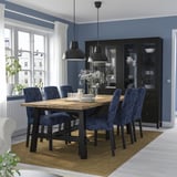 SKOGSTA / BERGMUND Table et 6 chaises, acacia/Kvillsfors bleu foncé/bleu noir, 235x100 cm