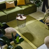 SKRIFTSPRÅK Tapis, poils ras, beige-vert/bleu foncé, 200x300 cm