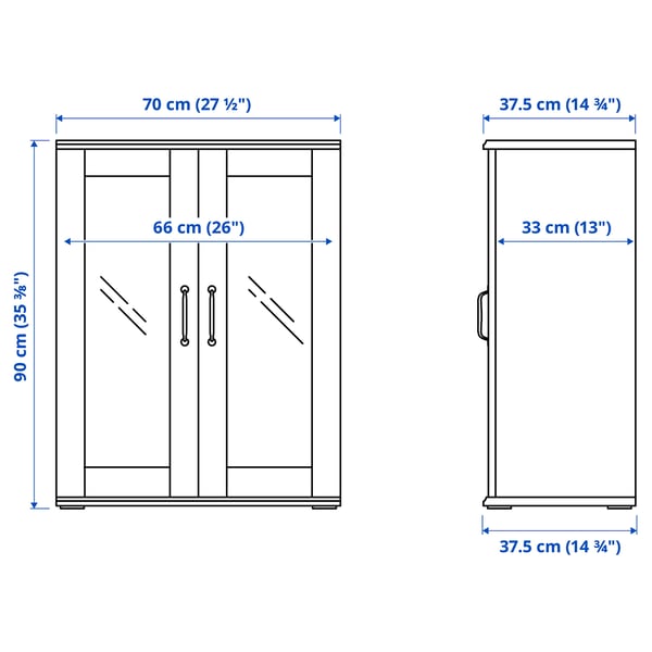 SKRUVBY Rangement avec portes vitrées, blanc, 70x90 cm