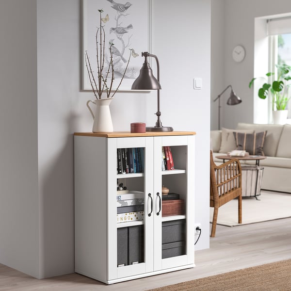 SKRUVBY Rangement avec portes vitrées, blanc, 70x90 cm
