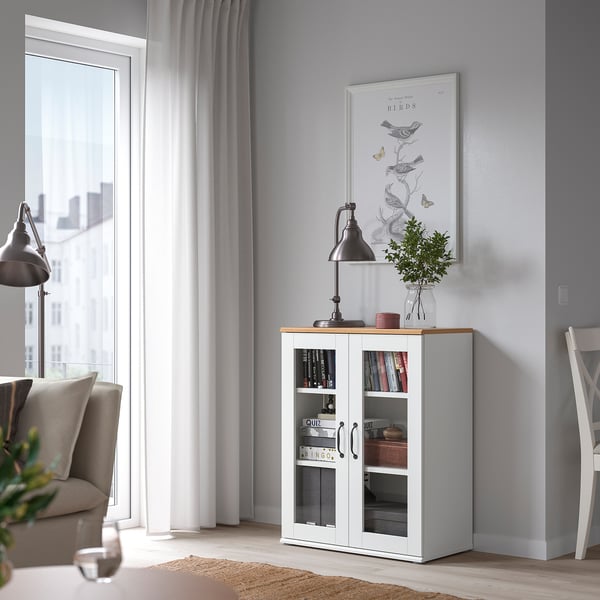 SKRUVBY Rangement avec portes vitrées, blanc, 70x90 cm