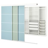 SKYTTA / PAX Dressing avec portes coulissantes, blanc double face/Mehamn bleu clair/vert clair, 251x115x205 cm