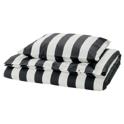 SLÅNHÖSTMAL Housse de couette et 1 taie, noir/blanc/rayé, 150x200/50x60 cm