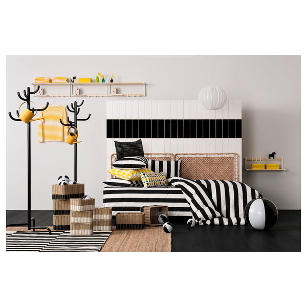 SLÅNHÖSTMAL Housse de couette et 1 taie, noir/blanc/rayé, 150x200/50x60 cm