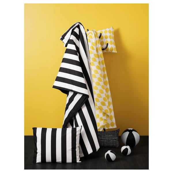 SLÅNHÖSTMAL Housse de couette et 1 taie, noir/blanc/rayé, 150x200/50x60 cm