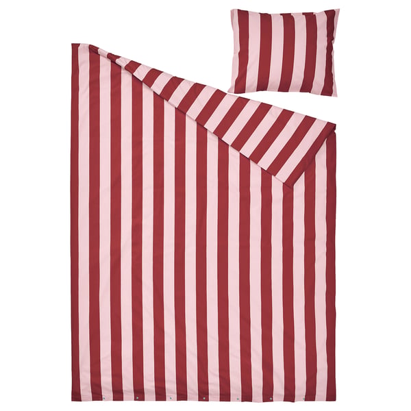 SLÅNHÖSTMAL Housse de couette et 1 taie, rose clair rouge foncé/rayure, 150x200/50x60 cm