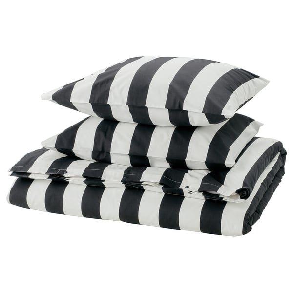 SLÅNHÖSTMAL Housse de couette et 2 taies, noir/blanc/rayé, 240x220/50x60 cm