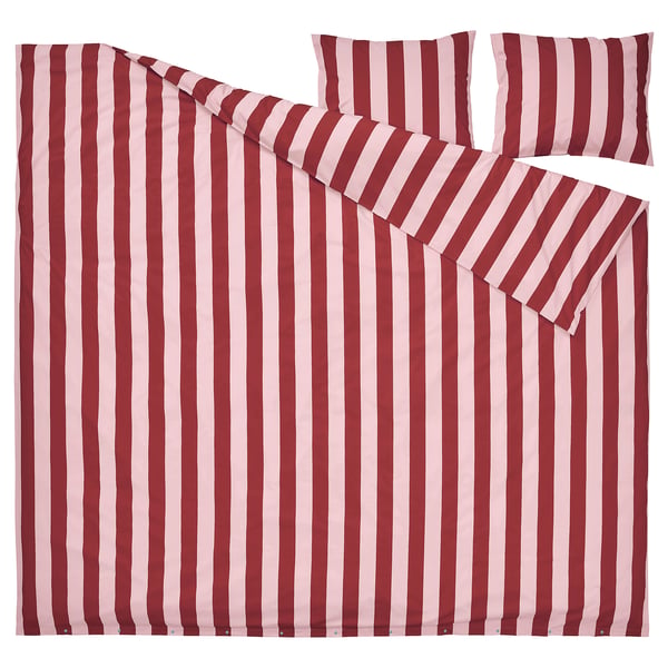 SLÅNHÖSTMAL Housse de couette et 2 taies, rose clair rouge foncé/rayure, 240x220/50x60 cm