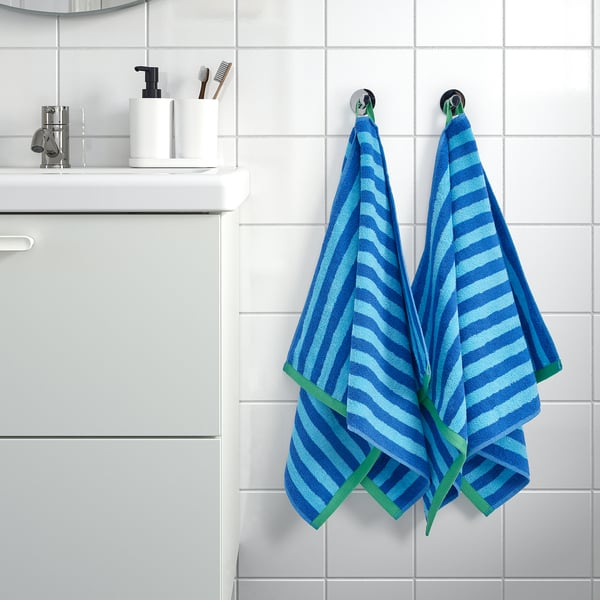 SLÅNHÖSTMAL Serviette de toilette, bleu vif/bleu clair rayé, 50x100 cm
