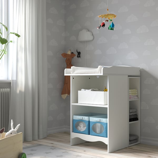 SMÅGÖRA Table à langer/bibli av 1 tablette, blanc