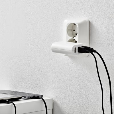 KOPPLA Multiprise 5 prises + 2 ports USB, noir/blanc/textile, 3.0 m (118)  - IKEA CA