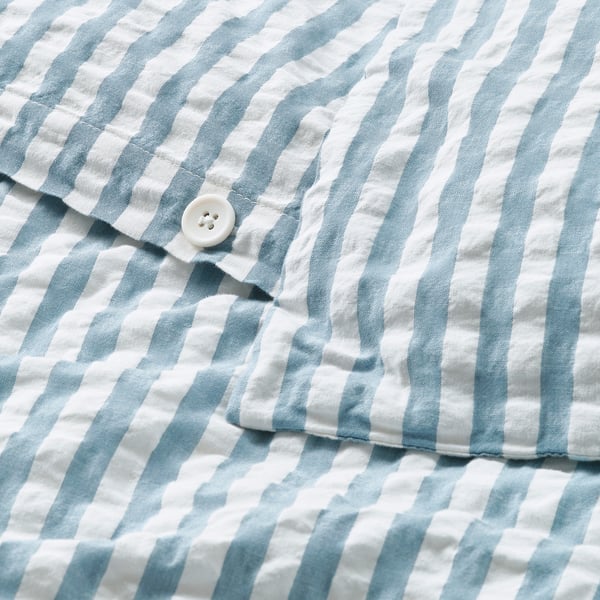 SMÅNUNNEÖRT Housse de couette et 2 taies, bleu gris foncé blanc/rayé, 240x220/50x60 cm