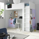 SMÅSTAD Lit mezzanine, blanc mauve/avec bureau avec 3 tiroirs, 90x200 cm