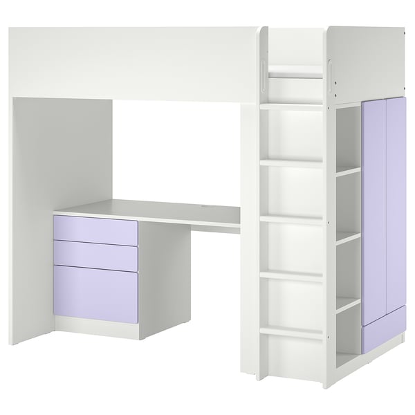 SMÅSTAD Lit mezzanine, blanc mauve/avec bureau avec 4 tiroirs, 90x200 cm