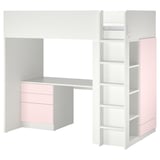 SMÅSTAD Lit mezzanine, blanc rose pâle/avec bureau avec 4 tiroirs, 90x200 cm