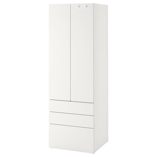 SMÅSTAD / PLATSA Armoire-penderie, blanc blanc/avec 3 tiroirs, 60x57x181 cm