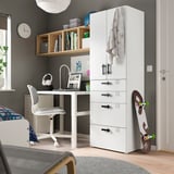 SMÅSTAD / PLATSA Armoire-penderie, blanc blanc/avec 4 tiroirs, 60x57x181 cm