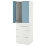 SMÅSTAD / PLATSA Armoire-penderie, blanc bleu/avec 4 tiroirs, 60x57x181 cm