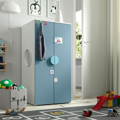 SMÅSTAD / PLATSA Armoire-penderie, blanc/bleu, 60x57x123 cm
