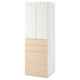 SMÅSTAD / PLATSA Armoire-penderie, blanc/bouleau avec 4 tiroirs, 60x57x181 cm
