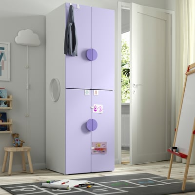 SMÅSTAD / PLATSA Armoire-penderie, blanc mauve/avec 2 tringles à vêtements, 60x57x181 cm