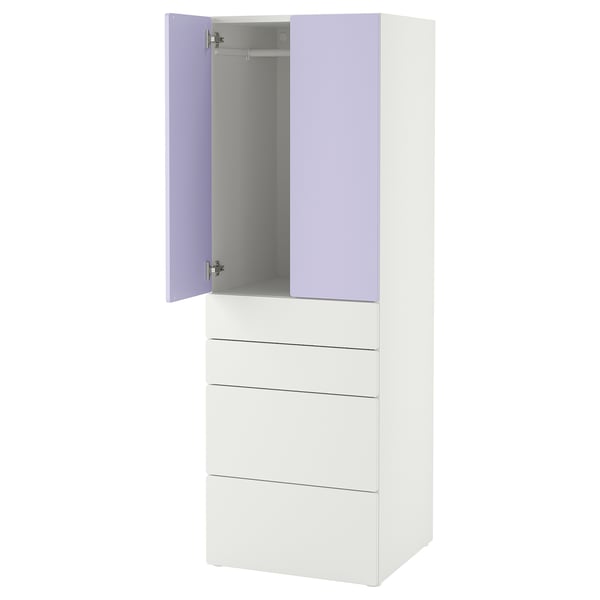 SMÅSTAD / PLATSA Armoire-penderie, blanc mauve/avec 4 tiroirs, 60x57x181 cm