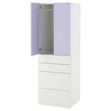 SMÅSTAD / PLATSA Armoire-penderie, blanc mauve/avec 4 tiroirs, 60x57x181 cm