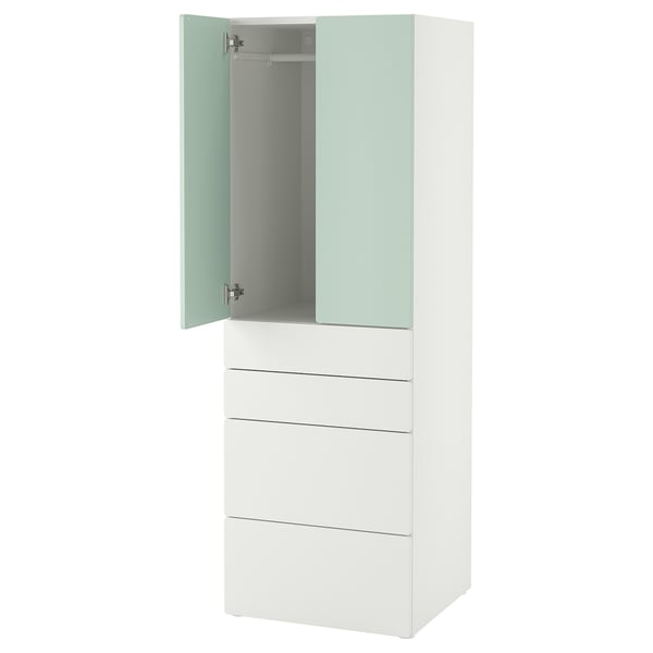SMÅSTAD / PLATSA Armoire-penderie, blanc vert clair/avec 4 tiroirs, 60x57x181 cm