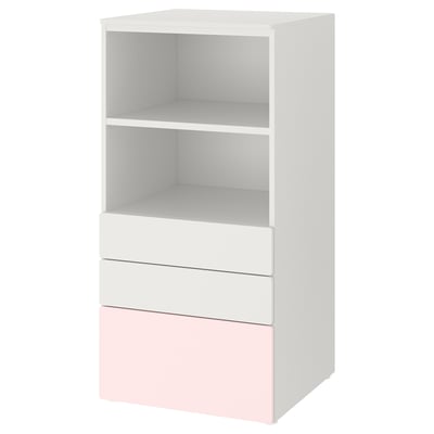 SMÅSTAD / PLATSA Bibliothèque, blanc rose pâle/avec 3 tiroirs, 60x57x123 cm