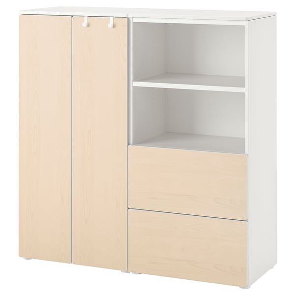 SMÅSTAD / PLATSA Combinaison de rangement, blanc/bouleau, 120x42x123 cm