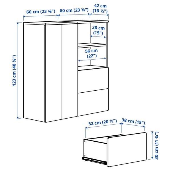SMÅSTAD / PLATSA Combinaison de rangement, blanc/bouleau, 120x42x123 cm