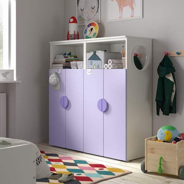 SMÅSTAD / PLATSA Combinaison de rangement, blanc/mauve 6 tablettes, 120x42x123 cm